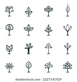 Tree or Plant icons. Collection of tree icon design elements. Tree Vector Line Icon Set.