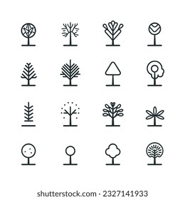 Tree or Plant icons. Collection of tree icon design elements. Tree Vector Line Icon Set.