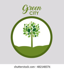 Tree plant inside button icon. Eco and green city theme. Colorful design. Vector illustration