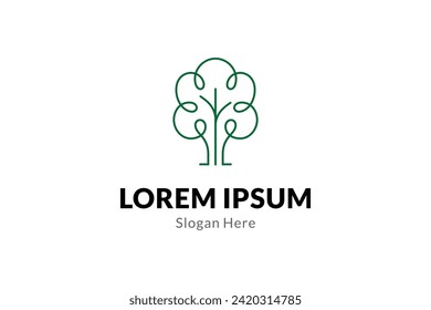 tree plant logo in continuous line vector design style