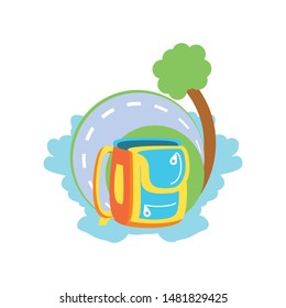 tree plant nature with road and school bag isolated icon