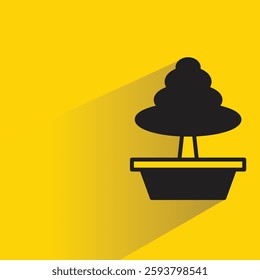 tree plant pot icon with drop shadow on yellow background