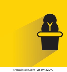 tree plant pot icon with shadow on yellow background