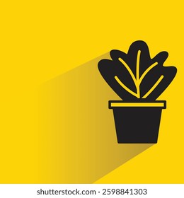 tree plant pot icon with shadow yellow background