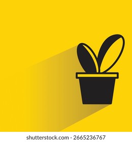 tree in plant pot icon with shadow on yellow background