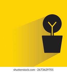 Icono de maceta de planta de árbol con sombra sobre fondo amarillo