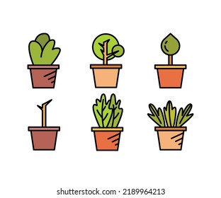 tree in plant pot icons set vector illustration