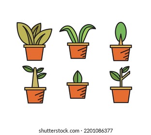 tree in plant pot icons set vector illustration
