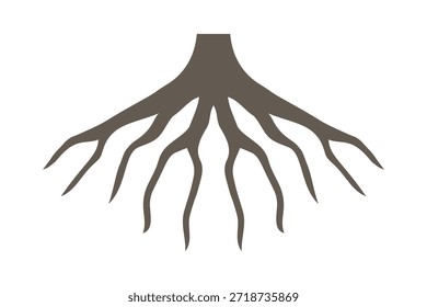 Árvore planta raízes forma, ícone marrom. Um símbolo de natureza simétrica isolado sobre um fundo branco.