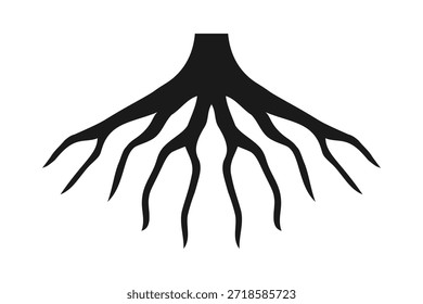 Árvore planta raízes forma silhueta ícone. Um símbolo de natureza simétrica isolado sobre um fundo branco.