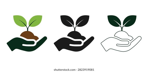 Tree Plantation Care Icon, Environmental Conservation, Green Growth, Sustainable Nature Vector Icon