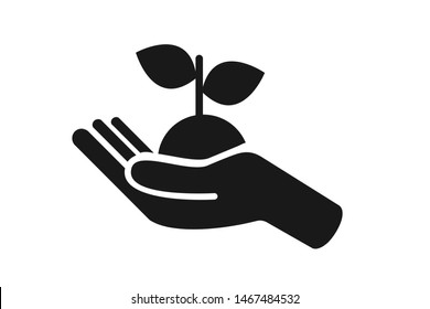 Tree plantation icon vector, tree on the human hand 