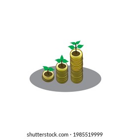 Tree planted on coins, growing in business.