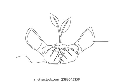 Tree planting for the environment. World enviromental education day one-line drawing
