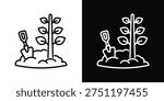 Tree Planting Icon In Black And White Filled Style.