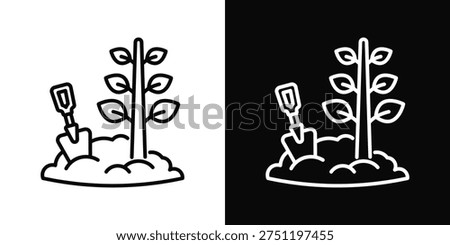 Tree Planting Icon In Black And White Filled Style.