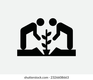 Icono de plantación de árboles Green Environment Care People Charity Nature Climate Change Black White Graphical Clipart Artwork Symbol Signo de vectores EPS
