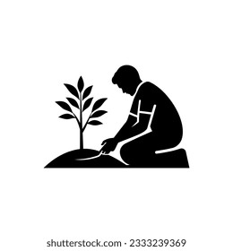 Tree planting icon on white background