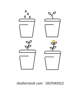 Tree planting infographics. Gardening plant seeds are watered. The seeds sprout in the ground until they flower. Farm icons growing shoots, crops, trees. Vector illustration of isolated on white background
