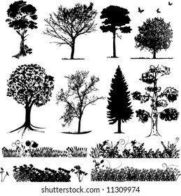 Tree and plants - elements for design - vector illustration