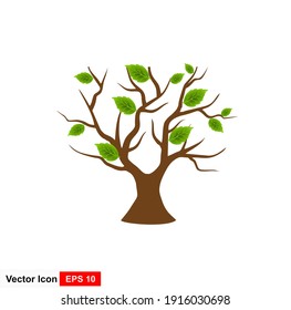Tree plants and green leaves against a white background, vector illustration.