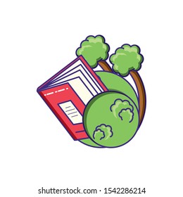 tree plants nature with textbook supply vector illustration design