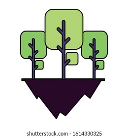 tree plants over terrain in white background vector illustration design
