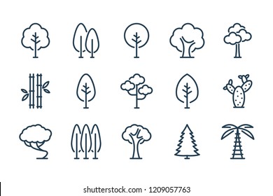 Tree and Plants related line icon set. Nature and Ecology vector icon collection.