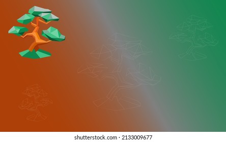 Tree polygon background , flat tree illustration background on brown-green color , polygon vector wallpaper set for copy space