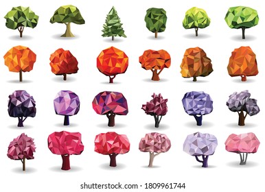 Tree polygon set vector , colorful modern style low poly modelling concept,use for icons gaming program ,geometric triangle shape,vector art and illustration.