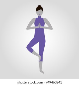 Tree pose, hands in Namaste extended forward, right support or Vrikshasana advanced right isolated flat vector icon