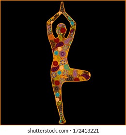 Tree pose with hindu symbols