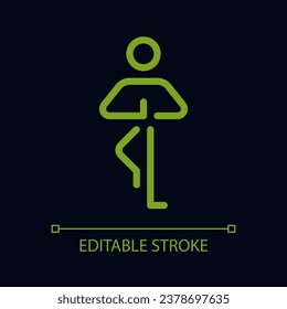 Tree pose pixel perfect color linear ui icon for dark theme. Yoga. Healthy lifestyle. Outline isolated user interface pictogram. GUI, UX design for night mode. Editable stroke. Arial font used
