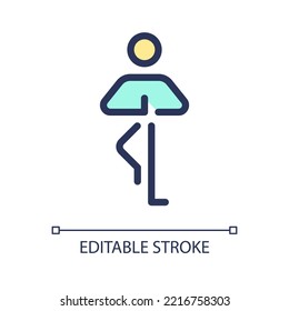 Tree pose pixel perfect RGB color ui icon. Yoga pose. Balancing asana. Simple filled line element. GUI, UX design for mobile app. Vector isolated pictogram. Editable stroke. Arial font used