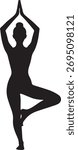Tree pose silhouette demonstrating yoga, fitness, balance, and wellness, practicing spiritual lifestyle, the body posture promotes flexibility, calm, and serenity, yoga asana exercise.