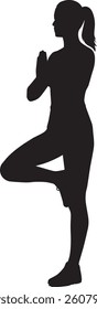 Tree Pose silhouette vector art illustration isolated on white background.