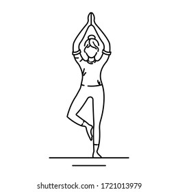 Tree Pose Vrikshasana black line icon. Balancing asana. Entire sole of the foot remains in contact with the floor. Pictogram for web page, mobile app, promo. UI UX GUI design element. Editable stroke