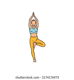 Tree pose vrikshasana color line illustration. Pictogram for web page, mobile app, promo.