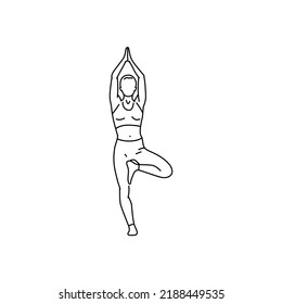 Tree pose vrikshasana color line illustration. Pictogram for web page, mobile app, promo.