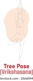 Pose de árvore (Vrikshasana) - Uma linha de Vetor de Ilustração de Yoga Mínimo
