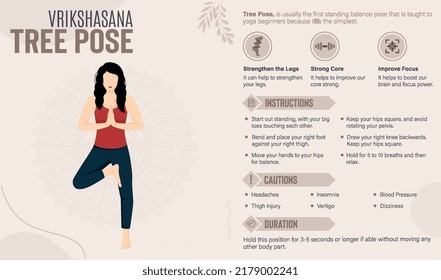 Tree Pose Yoga Guide and benefits-vector illustration