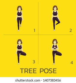 Tree Pose Yoga Manga Tutorial How Cartoon Vector Illustration