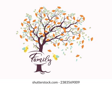 Tree poster, Tree print, Colorful postcard, Branch vector, Tree vector