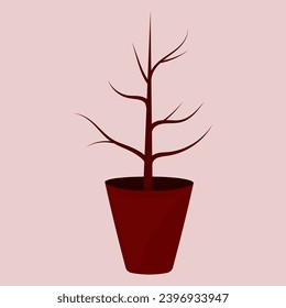 Arbre dans un pot. Brun brun. Illustration vectorielle