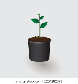 Tree in a pot. Caring for environment. Vector illustration.