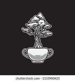 Tree in pot drawing illustration. Creative design.