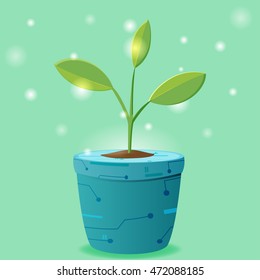 Tree Pot Eco Technology Design Vector