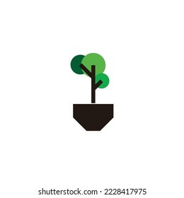 Tree, pot geometric symbol simple logo vector