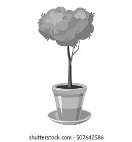 Tree in a pot icon. Gray monochrome illustration of tree in a pot vector icon for web