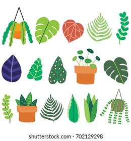 Tree in a pot and Leaves .Vector illustration